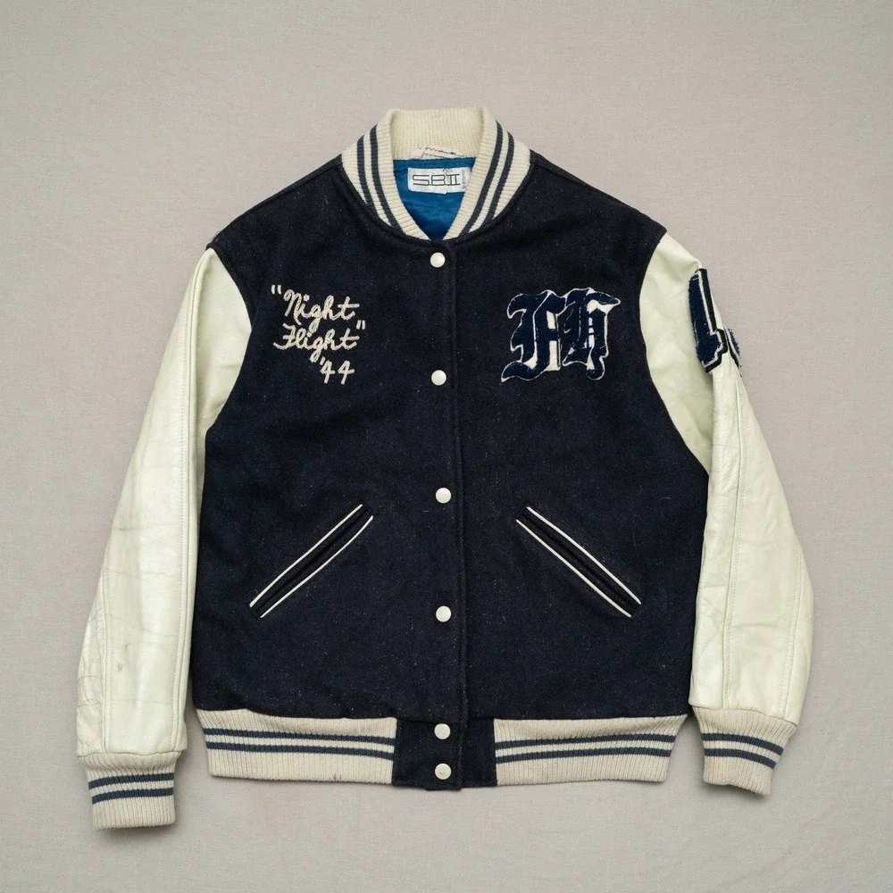 Vtg 80s 90s SBII by Bitterman‎ Fly High Club Varsity Jacket Leather Wool Size S